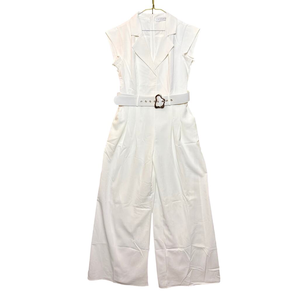 NEW Chicways White Sleeveless Wide Leg Jumpsuit - Size L